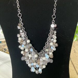 Elegant Silver, Blue & Gray Statement Necklace